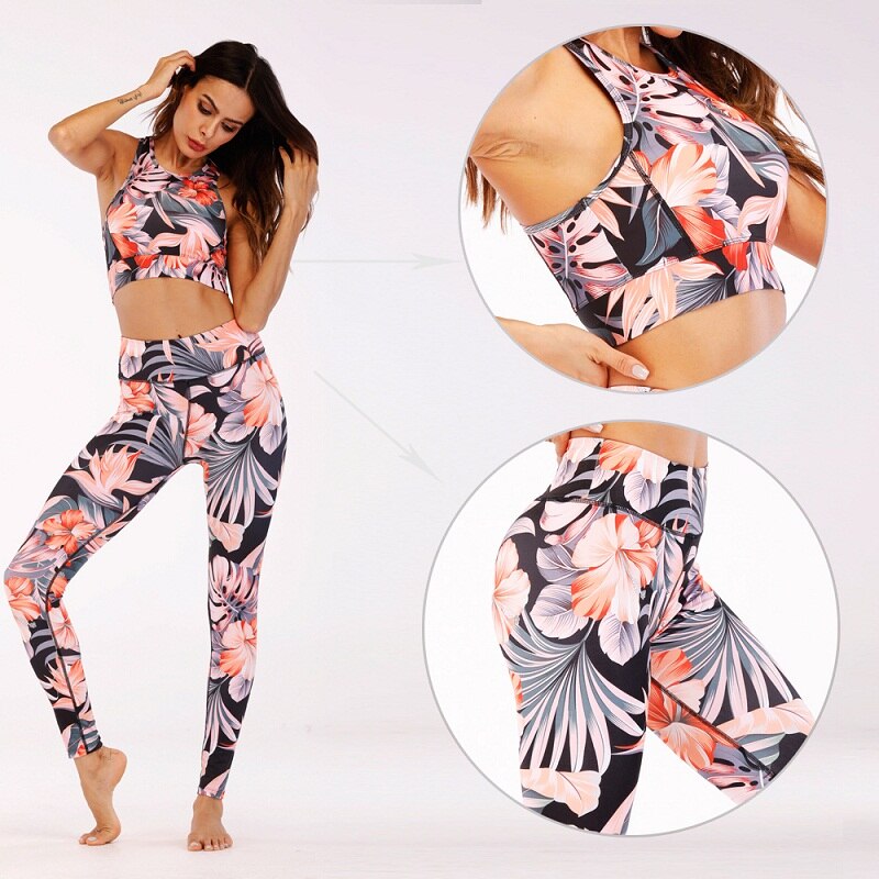 Floral Print Yoga Set — 2-Piece Crop Top & Legging Outfit