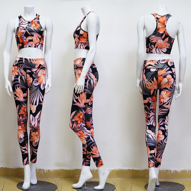 Floral Print Yoga Set — 2-Piece Crop Top & Legging Outfit